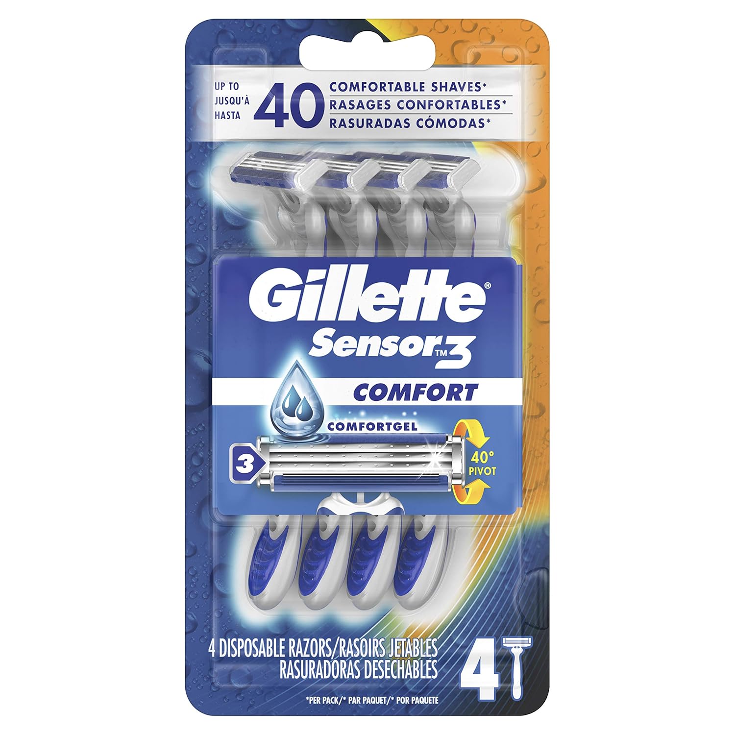 Gillette Sensor3 Men's Disposable Razor, 4 Count