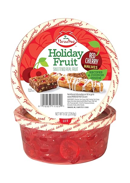 PARADISE RED CHERRY HALVES, 8 OUNCE