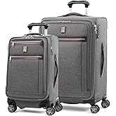 Travelpro Platinum Elite Softside Expandable Luggage, 8 Wheel Spinner Suitcase, TSA Lock, Men and Women (Vintage Grey, 2-Piece Set (21/25))