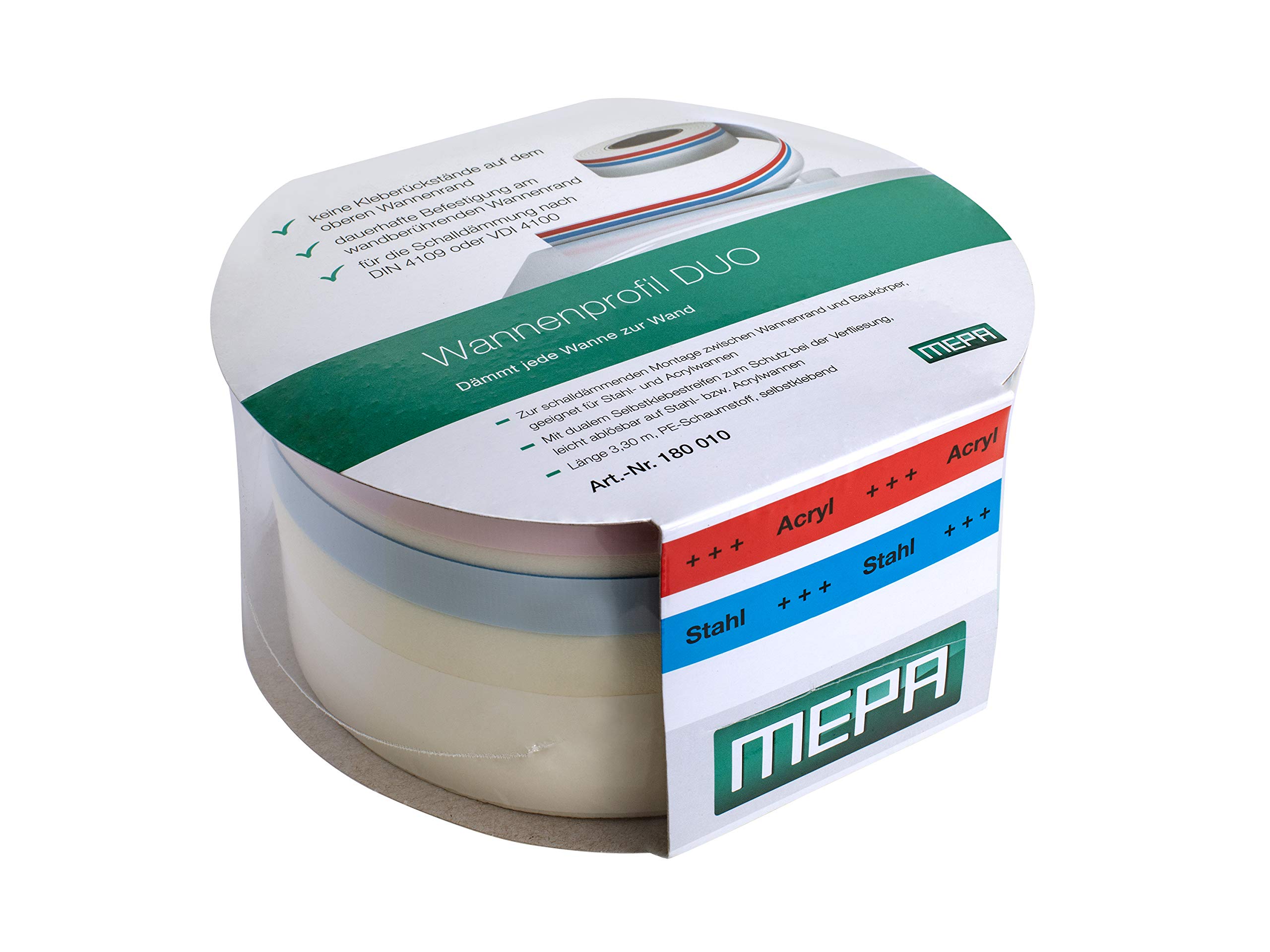 Mepa 180010 Duo Bath Profile Made of polyethylene Foam, Length 3.30 m, Multicoloured