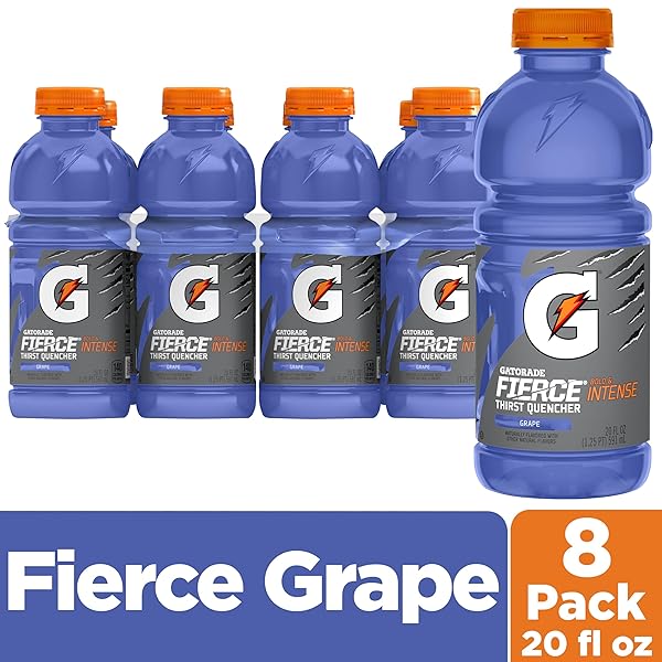 GATORADE THIRST QUENCHER ARTIFICIAL, FIERCE GRAPE SPORTS DRINKS, 20 FL OZ (PACK OF 8)