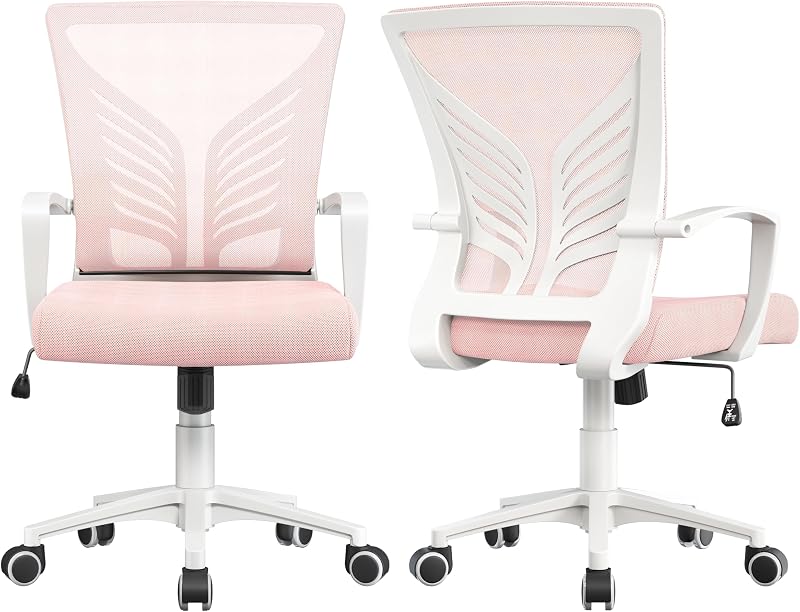 Yaheetch Conjunto de 2 Cadeiras de Escritório Função de Inclinação em Rede Rosa