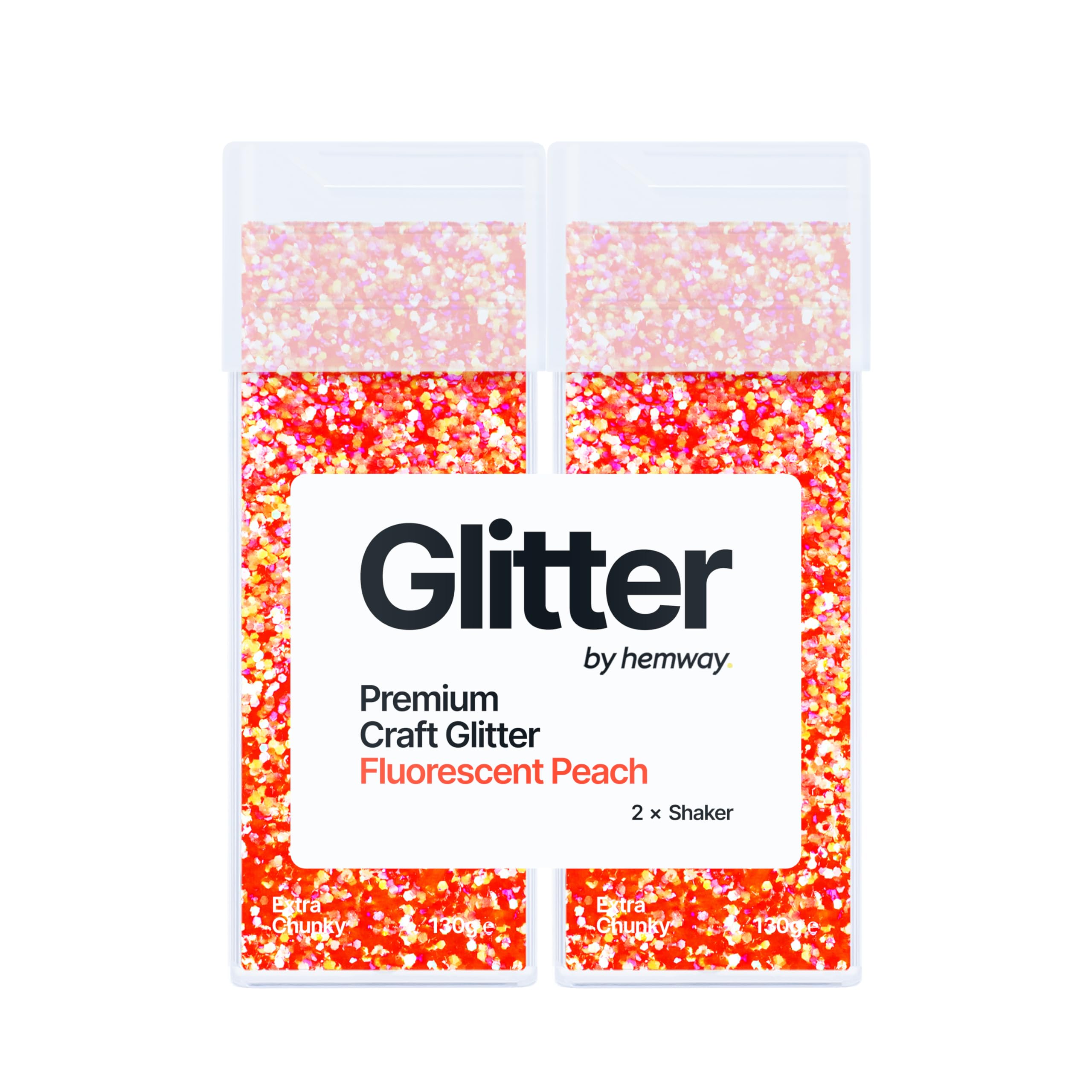 Hemway Glitter Shaker Fluorescent Peach Orange 130g x2 Pack Extra Chunky, Craft Glitter Shakers for Resin & Epoxy Crafts, Christmas Art Supplies, Nail, Body, Face, Eye, Festival, Crafting, Sparkle