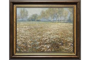 DAJONART Meadow White Flowers Wall Art Canvas Vintage Gold Framed,Retro Landscape Prints Oil Painting for Living Room, Bathroom, Bedroom Decor Gift,8"x 10"