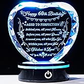 YWHL 60th Birthday Gifts for Women Men Born in 1963, Crystal Heart with Colorful Light Base Happy 60th Birthday Decorations, Gifts for 60 Year Old Women Men Mom Dad Grandma Wife Friends