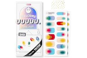 UUUUU. Semi Cured Gel Nail Strips - [By Hanin], UV Nail Stickers Compatible With All Nail Lamps, U-Curve for Perfect Fit, Includes 2 Prep Pads, Nail File, and Wood Stick