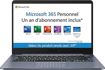 Asus Vivobook E406ma Bv280ts Pc Portable 14 Hd Celeron N4000 Ram 4go 64go Emmc Windows 10 Home S Clavier Azerty Francais Microsoft 365 Personnel Inclus 1 An Amazon Fr Informatique
