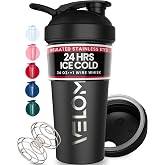 VELOMIX 24oz Stainless Steel Shaker Bottle with Wire Whisk, Black | Wire Whisk Included, Leak Proof, No Clumps, Insulated, For Protein Shakes and Smoothies, Odor and Stain Resistant