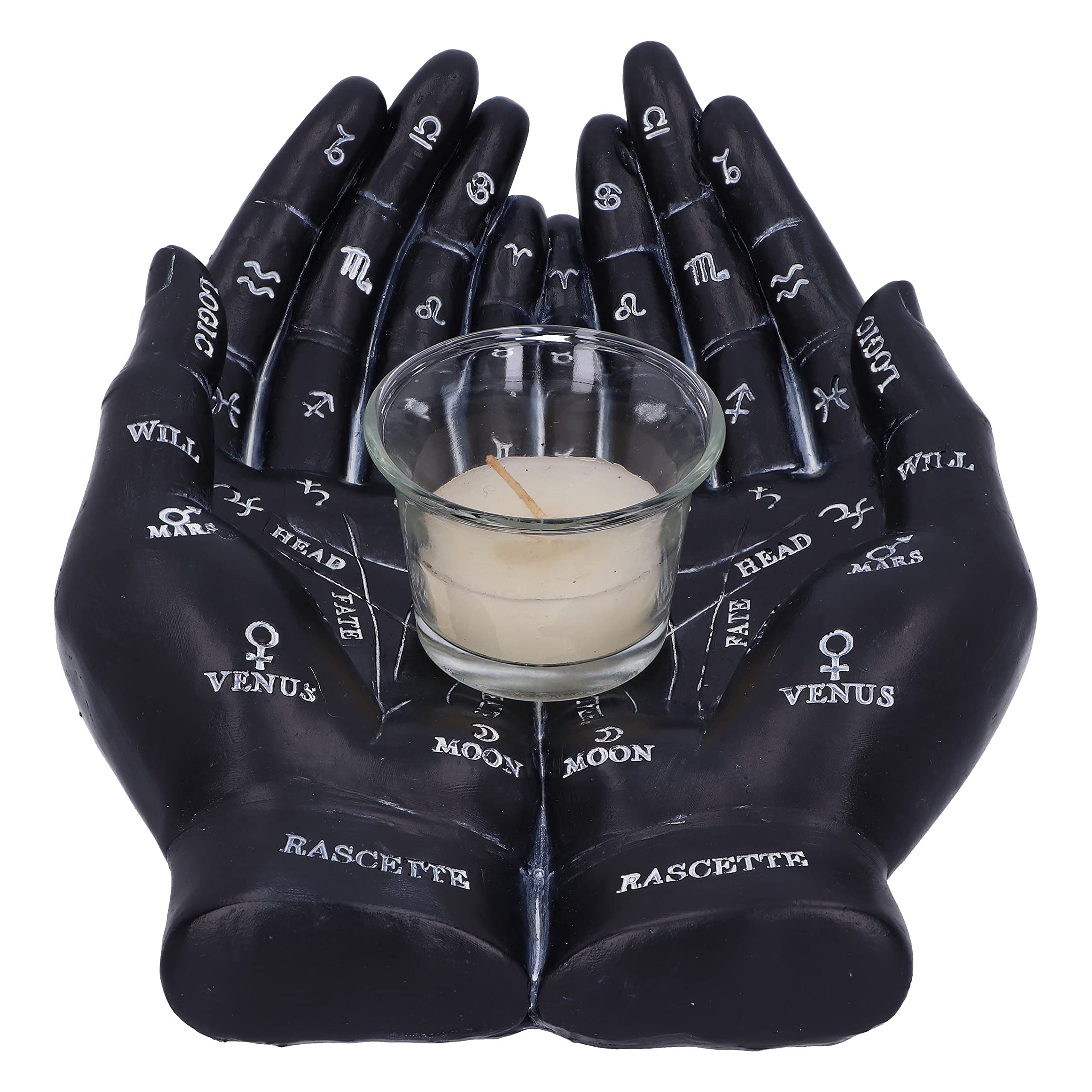 Nemesis Now Palmist's Guide Black Chiromancy Hands Candle Holder, 22.3cm