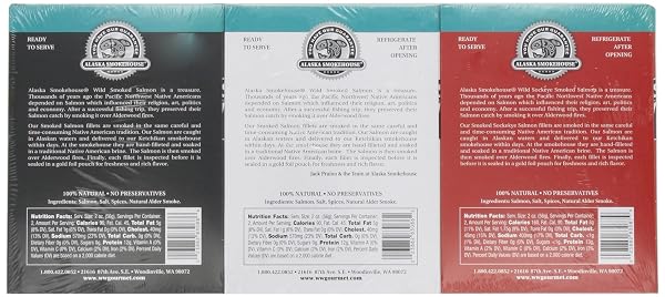 ALASKA SMOKEHOUSE TRIO OF SMOKED SALMON/PEPPER GARLIC/SOCKEYE GIFT SET 4 OUNCE EACH