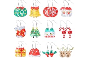 Remuuly 12 Pairs Christmas Diamond Art Earrings Making Kit 5d DIY Dangle Drop Diamond Art Painting Earrings Ornament Christmas Tree Santa Snowflake Snowman Jewelry Making for Adults Women Tool Kit