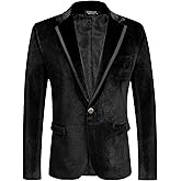COOFANDY Men's Velvet Blazer One Button Velour Tuxedo Jacket Notched Lapel Suit Jackets for Prom Wedding Party Dinner