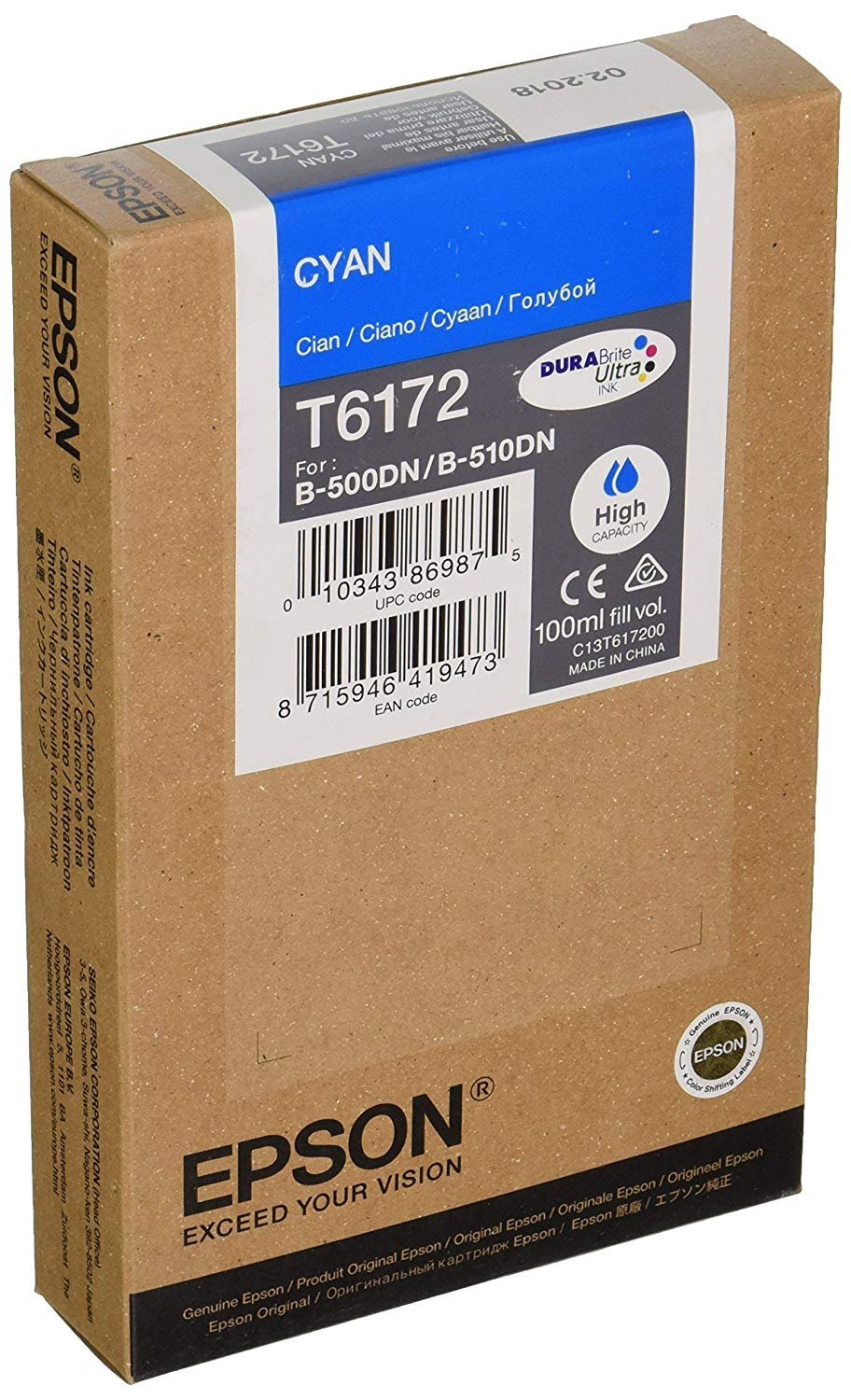 Epson Singlepack Cyan T617 7 K – HIGH CAPACITY ink cartridge for printers (Cyan, High, 100 ml)