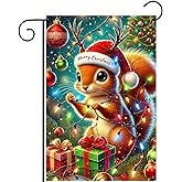 BlissYard Christmas Garden Flag 12x18 Inch Double Sided Squirrel Holiday Yard Flag Winter Lights Gift Boxes Outdoor Garden Flag for Lawn Patio Christmas House Decor