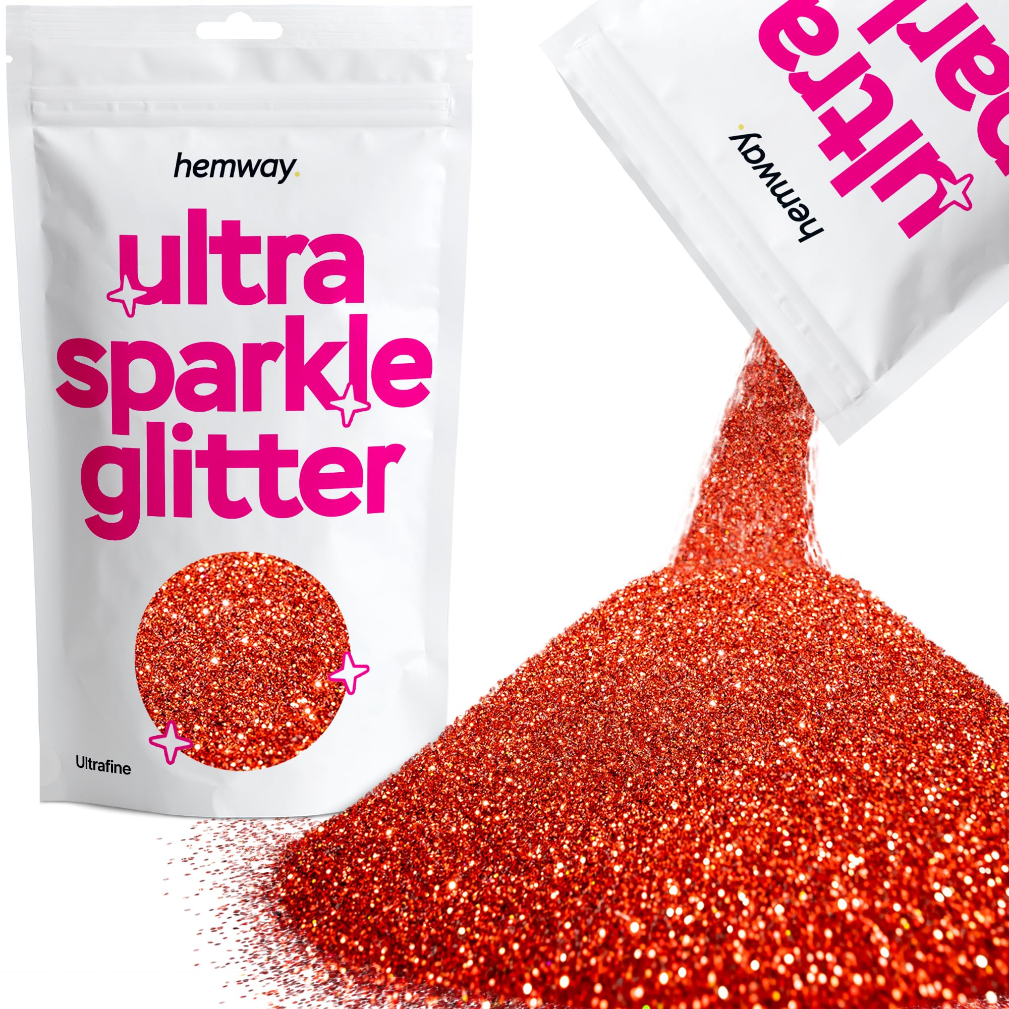 Hemway Ultra Sparkle Glitter Red Holographic 100g Ultrafine | Glitter for Arts & Craft, Makeup, Nail Art, Crafting, Card Making, Sparkle Decoration