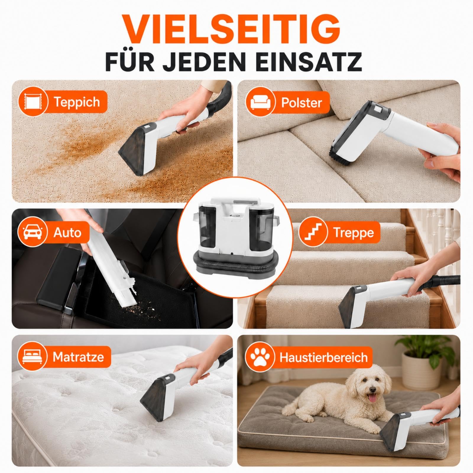 450W Polsterreiniger Gerät Nasssauger Waschsauger, 12Kpa Teppichreiniger 4