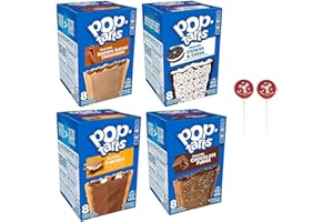 MAKE YOUR DAY Pop Tarts Frosted Toaster Pastry Variety, Brown Sugar Cinnamon, Cookies & Creme, Smores, and Chocolate Fudge, 13.5 Ounce (Pack of 4) - with Two MYD Lollipops or Bag Clip
