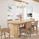 GarveeHome 63" Long Oval Dining Table with Wooden Base for 4-6 People | Farmhouse, 1.2" Thickened Tabletop, Modern, 3.5" x 19.7" Thick Sturdy Wooden Base, for Dining Room, Kitchen, Living Room
