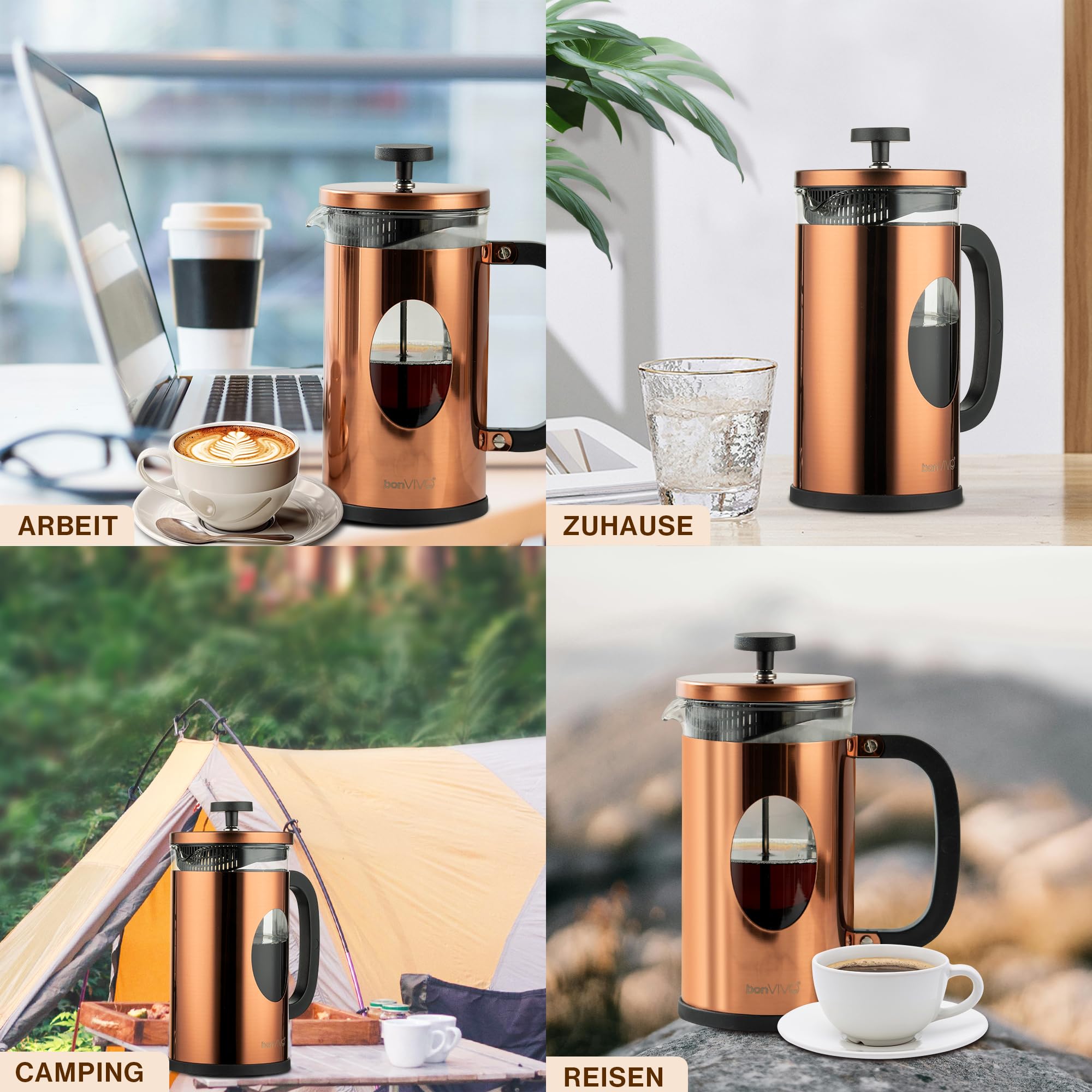 bonVIVO French Press 1L Kupfer-Optik – Kaffeepresse 8 Tassen 8