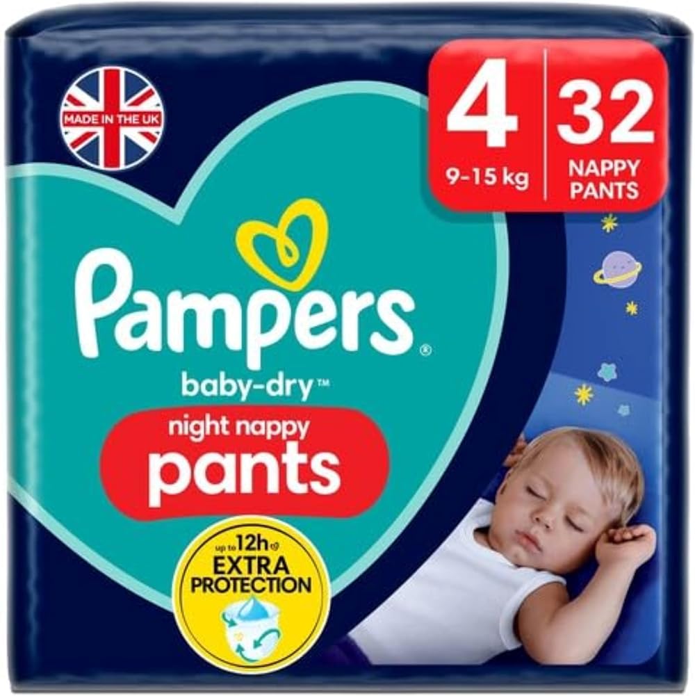 Pampers Baby-Dry Night Nappy Pants Size 4 32 Night Nappies 9-15kg