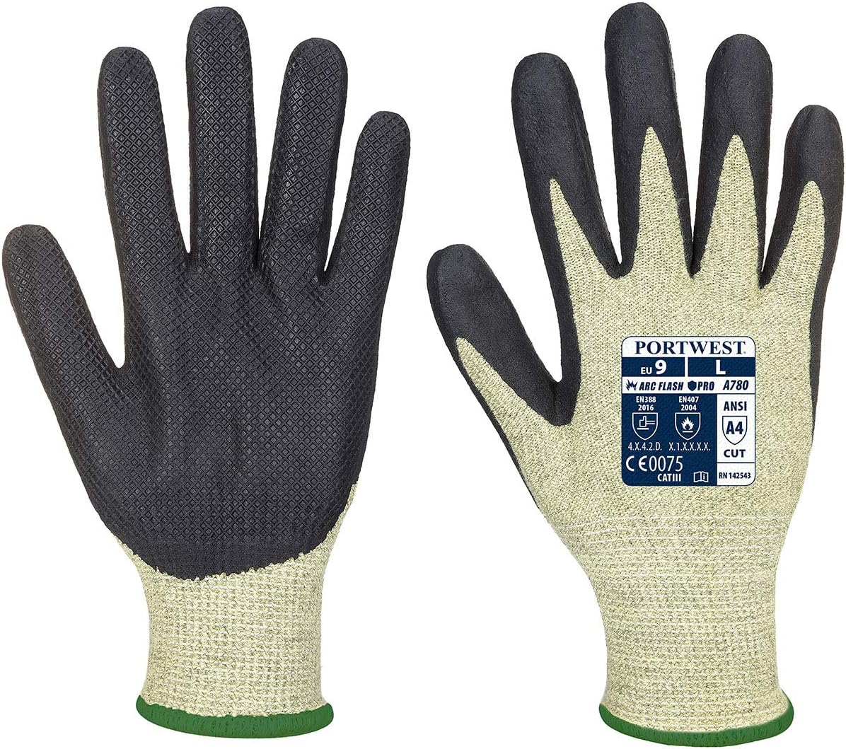 Portwest Arc Grip Glove, Size: XL, Colour: Green/Black, A780E8RXL, Green / Black
