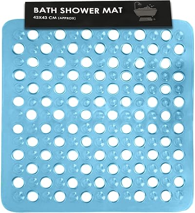 SUL Square Shower Mat Anti Slip 43x43cm Blue PVC Non Slip Drain Holes
