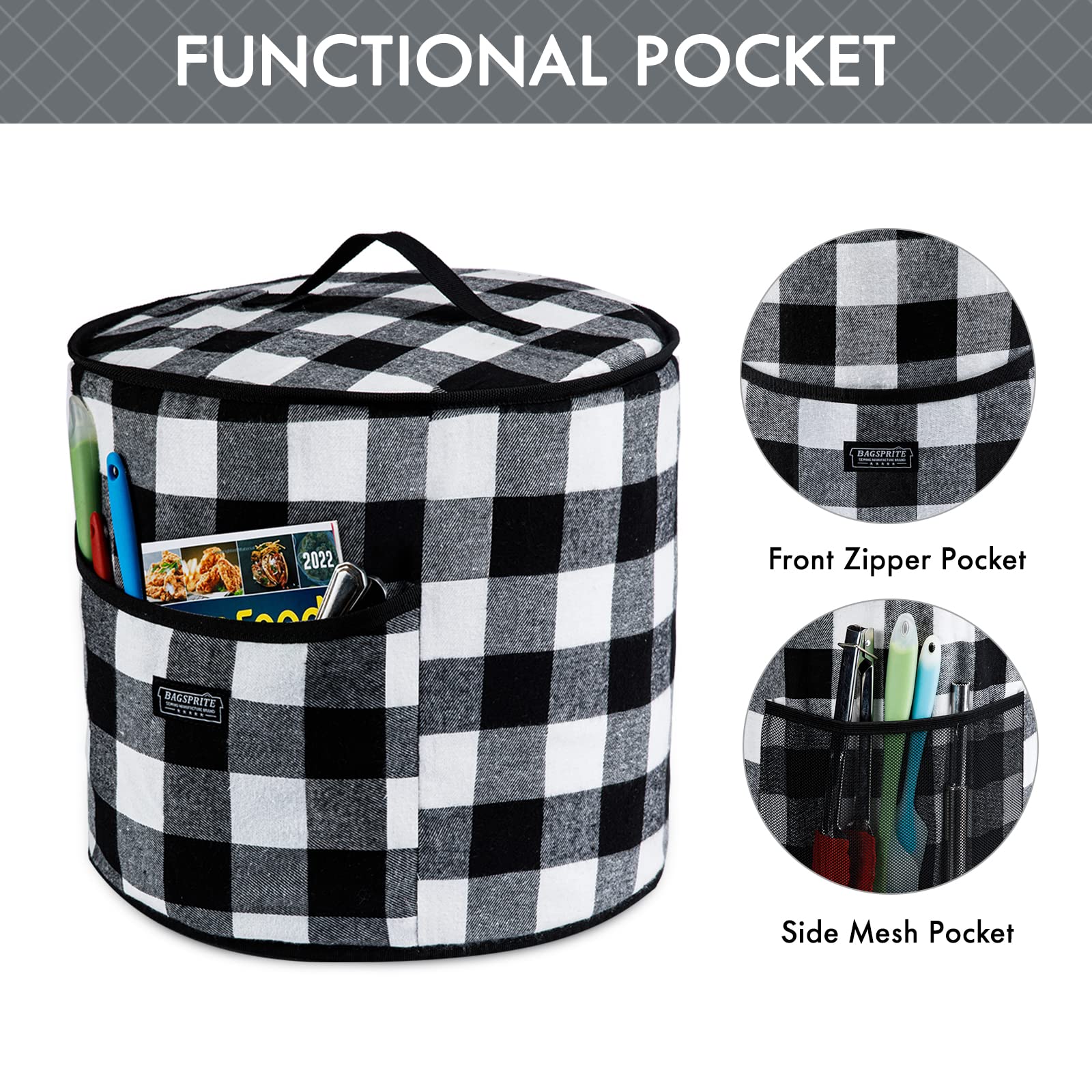 BAGSPRITE Dust Protection for Instant Pot 6 Quart Device Covers - Insulated Pressure Cooker Cover with Pockets for Kitchen Instant Pot Accessories - Instant Cover Buffalo Check
