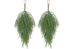 dallisten 2 Pack 25" Artificial Christmas Teardrop Swag – Faux Pine Needle Christmas Norfolk Hanging Greenery for Front Door, Wall, Mantel, Fireplace, Xmas Door – Indoor/Outdoor Holiday Decoration