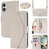 Jaorty Crossbody Wallet for iPhone 17 Case with Strap,6.3",Light Gray | Long Shoulder Strap,Credit Card Holder, PU Leather, Handbag Purse, Kickstand, Make Up Mirror, Cover Case, for Women Girls