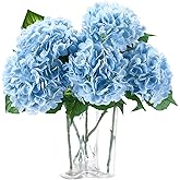 Coferset 5pcs Hydrangea Artificial Flowers Real Touch 20 inch Lifelike Hydrangea Flower for Home Wedding Office Party Living Room Decoration (Baby Blue)