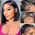 Hoacon Bob Wig Human Hair 13x4 Frontal Lace Wigs for black Women HD Bob Lace Front Wigs Human Hair Glueless Wigs pre plucked pre cut 180% Density Short Bob Wigs 10 Inch