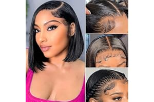 Hoacon Bob Wig Human Hair 13x4 Frontal Lace Wigs for black Women HD Bob Lace Front Wigs Human Hair Glueless Wigs pre plucked pre cut 180% Density Short Bob Wigs 10 Inch