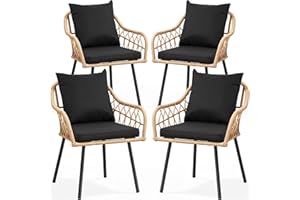 YITAHOME Patio Chairs Set of 4, Outdoor Patio Furniture Dining Chairs, All-Weather Rattan Conversation Chairs with Soft Cushions for Backyard Deck (Light Brown+Black)