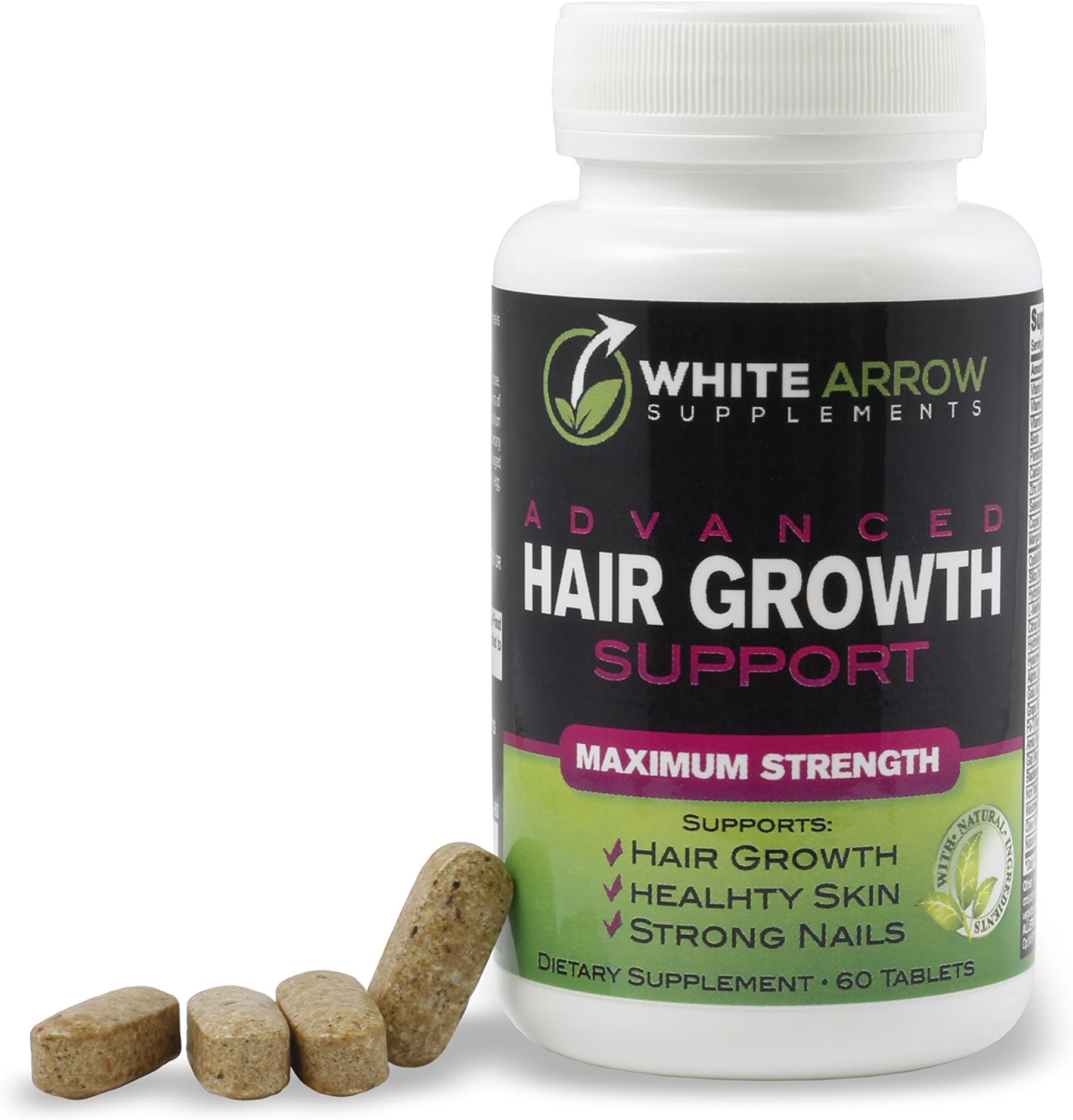 White Arrow Hair Growth Vitamin Supplement with 5000mcg Biotin to Support Faster Hair Growth & Hair Loss Prevention, Hair Skin & Nails, 28 Ingredients for Healthier Hair Hair Growth Support.