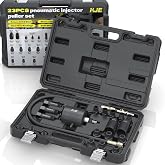 KJE 23-Piece Pneumatic Injector Puller Set for Diesel Engines, Air Vibration Diesel Injector Removal Tool Kit with Pneumatic Hammer, 19 Adapters, Air Hose, and 2 Air Inlets