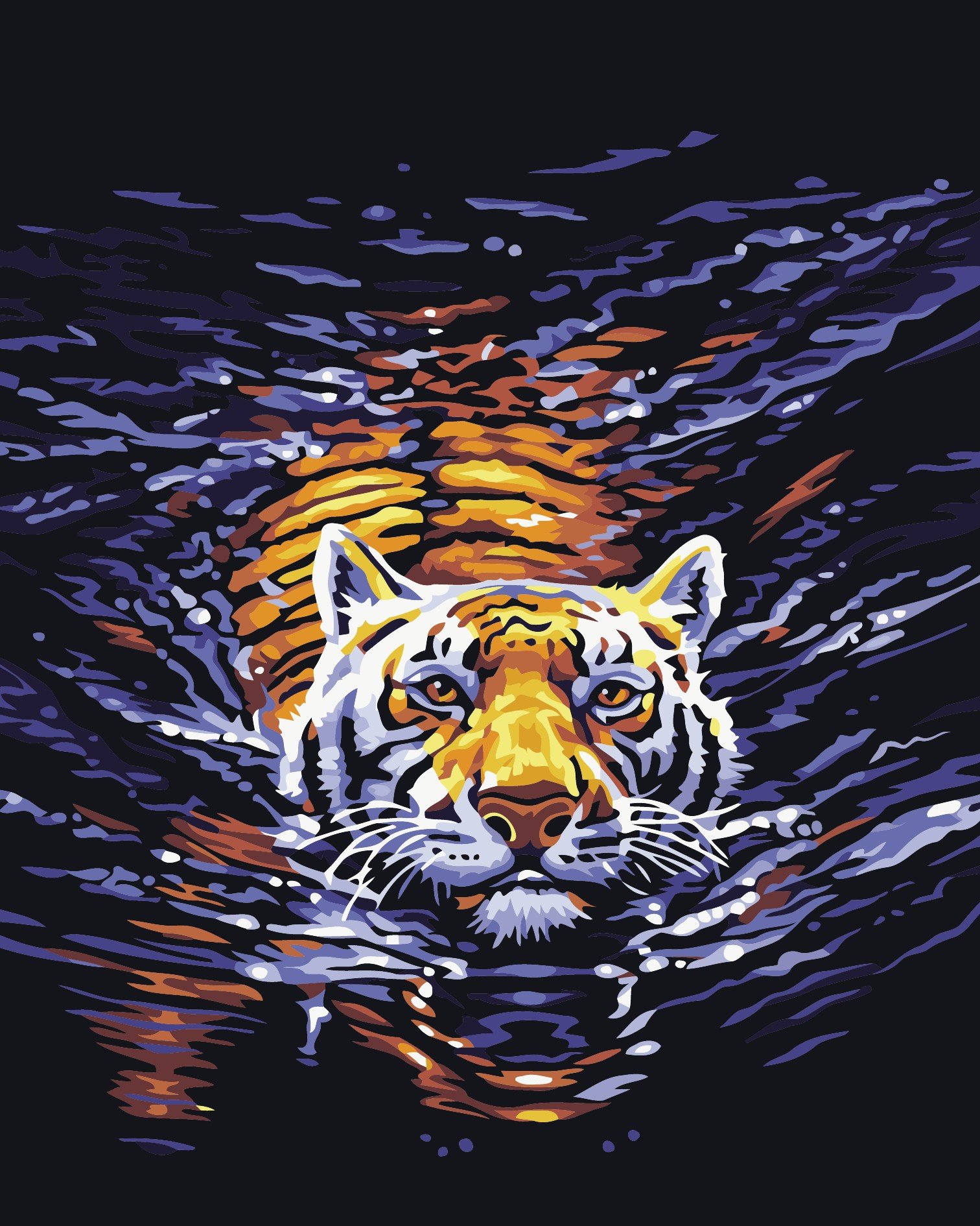 YEESAM ART DIY Paint by Numbers for Adults Beginner, Tiger Swimming in the Water 16x20 inch Linen Canvas Acrylic Stress Less Number Painting Gifts (Without Frame)