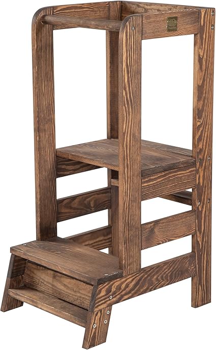 Meowbaby Leren Toren Voor Baby Kinderen Leerstoel Gemaakt In Eu Montessori Keukenhulp Natuurlijke Houten Leertoren Donker Bruin Amazon Nl