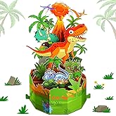 Motipuns Dinosaur Birthday Card for Kids Pop up Birthday Cards 3D Paper Handcrafted Greeting Card Volcano Funny Gift for Son Children Nephew Grandchild on Any Occasion, Envelope and Note Tag Included