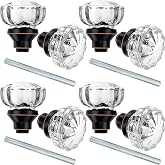 Amylove 4 Set Crystal Door Knobs Mortise Style Fluted Glass Door Knobs Antique with Spindle Antique Doorknobs for Interior Doors (Bronze)