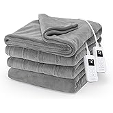 Sunbeam Electric Royal Luxe Microplush Heated Blanket, 12 Heat Settings, 12-Hour Auto Shut-Off, Fast Heating, Warm & Cozy, Machine Washable, Dove Gray Color, Queen (90" x 84")