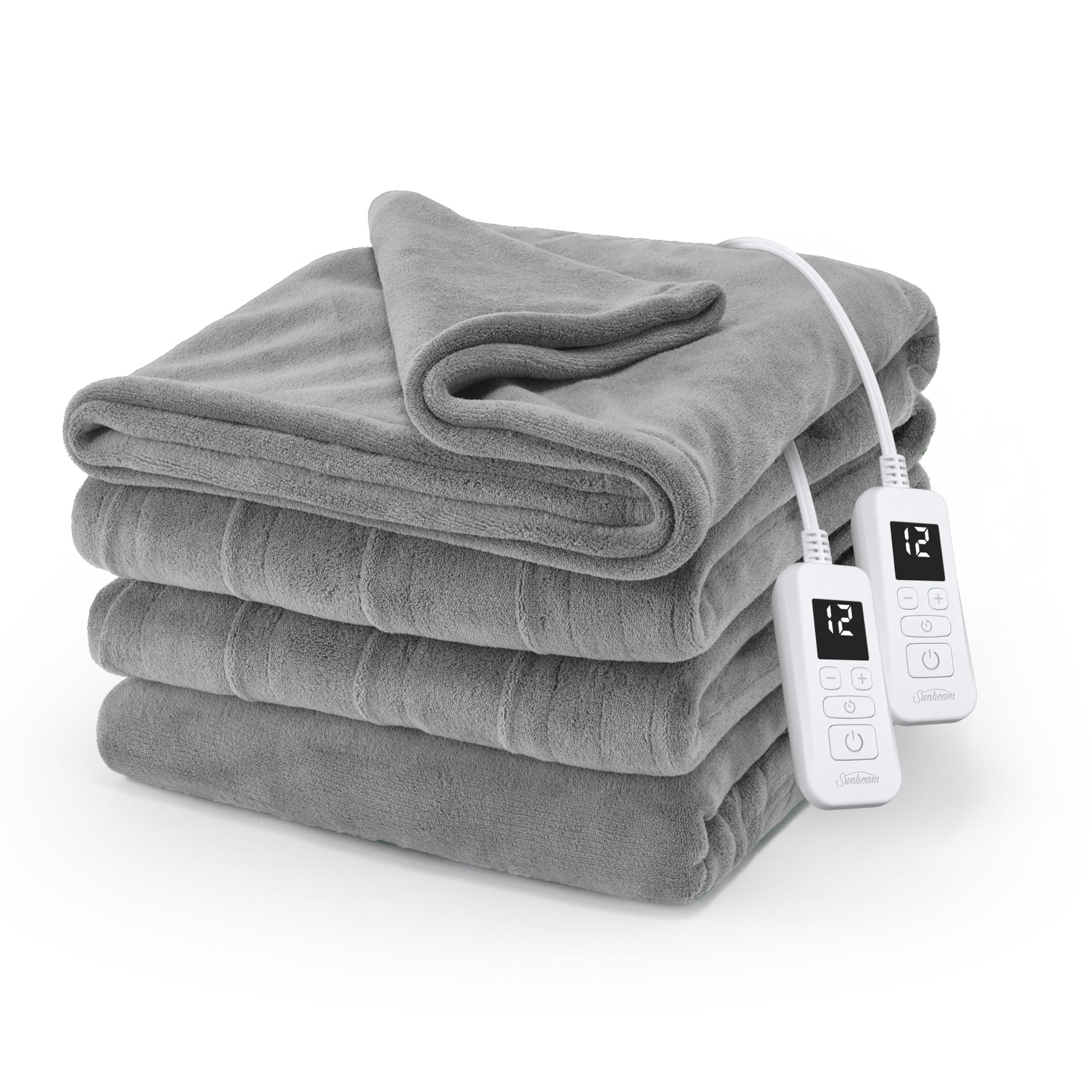 Photo 1 of Sunbeam Electric Royal Luxe Microplush Heated Blanket, 12 Heat Settings, 12-Hour Auto Shut-Off, Fast Heating, Warm & Cozy, Machine Washable, Dove Gray Color, King (90" x 100")