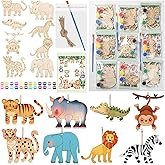 Colingmill 24 Set Safari Party Favors Jungle Craft Kits Supplies DIY Safari Jungle Wooden Painting Kit Wooden Coloring Crafts Wild Animals Birthday Goodie Bags Gifts Prizes
