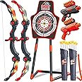 GMAOPHY Bow and Arrow for 5 6 7 8 9 10 11+ Year Old Boys, Birthday Gift for Kids, Indoor Outdoor Activity Toys, 2 Pack LED Light Up Archery Toy with 20 Suction Cup Arrows, Standing Target, 2 Quiver