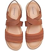 Saidoteto Women's Flat Sandals,Comfortable Elastic Ankle Strap Slingback Slip-On Open Toe Low Wedge Walking Sandals for Summer & Casual