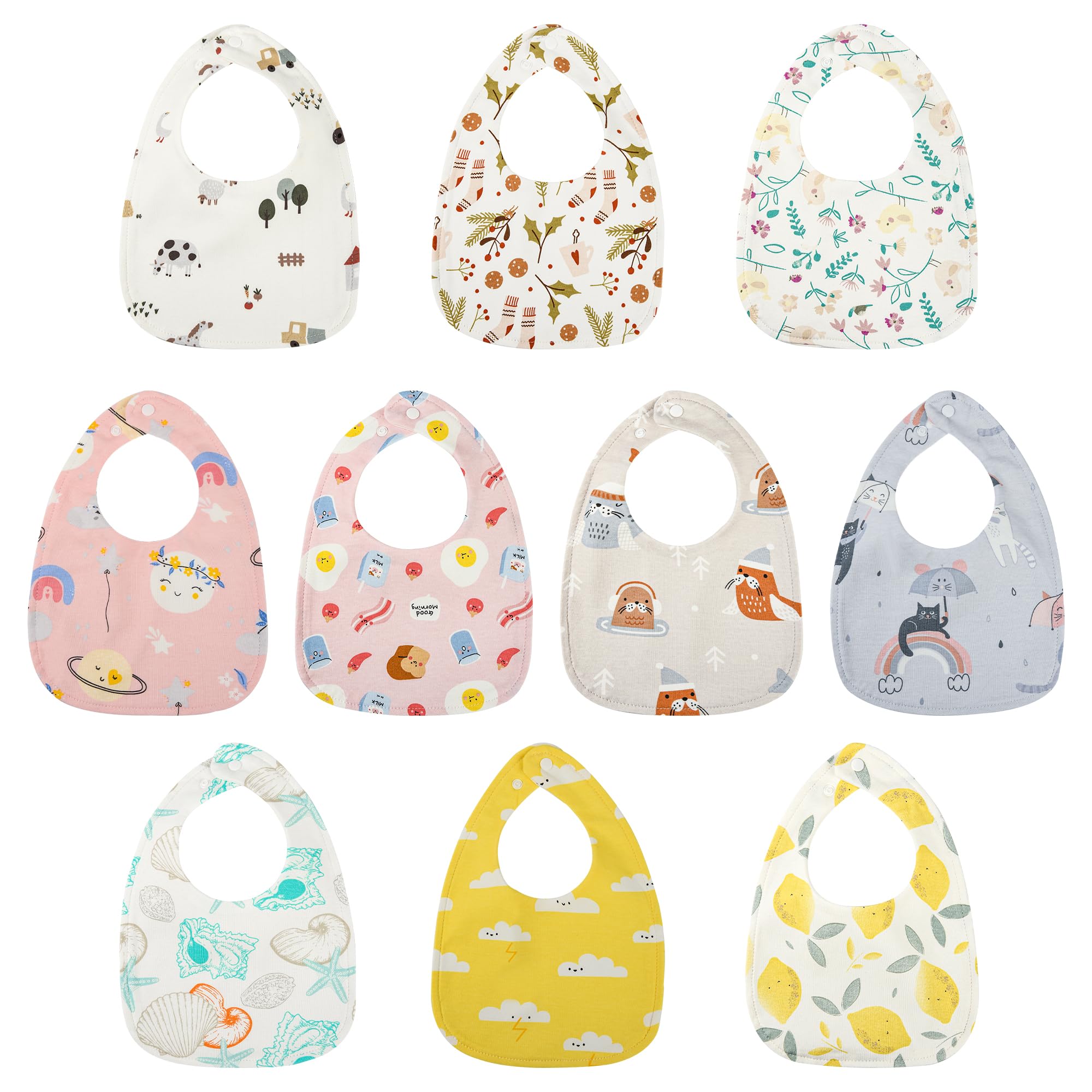 Yafane Baby Dribble Bibs Waterproof Absorbent Cotton Drool Bibs for Baby Boys Girls Unisex Bibs Toddlers Infants for Feeding and Teething 10 Pack (Pink/Yellow)