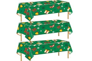 DecorWoo Plastic Christmas Tablecloths Disposable 3 Pack, 54 x 108 Inch Table Cloth Rectangle Tablecloth, Thicked Sturdy Wate