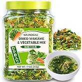 11oz Dried Wakame Seaweed &amp; Vegetable Mix for Miso Soup and Ramen | Japanese Dehydrated Vegetable Blend With Wakame, Cabbage, Carrot, Bok Choy and Chives for Ramen, Udon, Noodle Bowls and Soups
