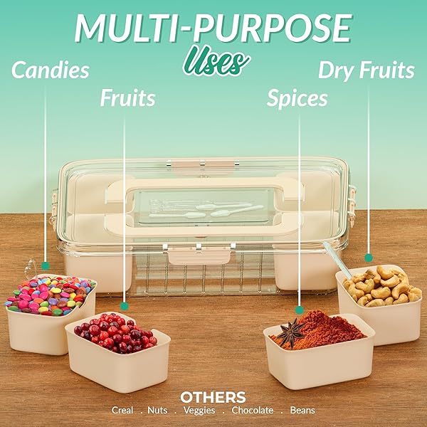 ZELECKS 2-PACK PORTABLE SNACKLE BOX CONTAINER WITH 8 SPACIOUS COMPARTMENTS FOR FRUITS, VEGGIES, NUTS, CANDIES AND SNACKS