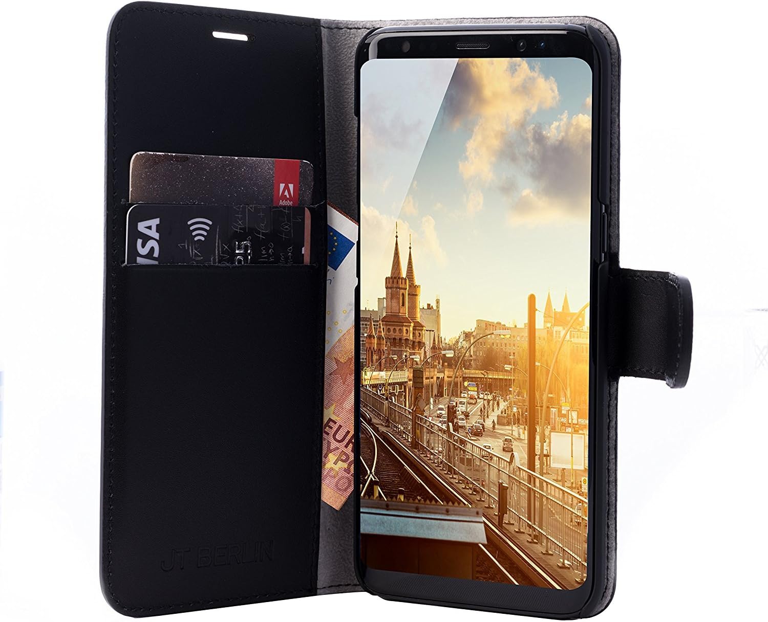 JT Berlin LeatherBook Kreuzberg for Samsung Galaxy S8+ (black) [Genuine Leather | Handmade | Standing function | Pockets for cards | Magnetic closure] - 10189