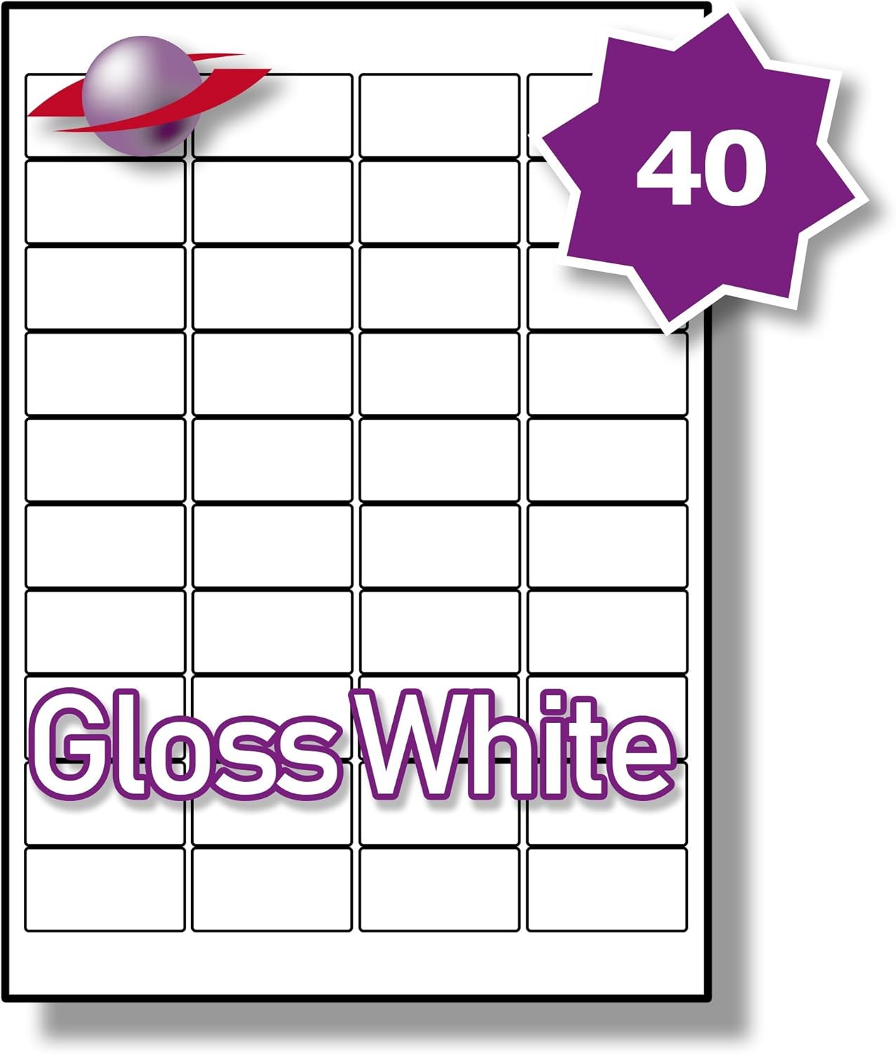 40 Per Page/Sheet, 5 Sheets (200 Sticky SMALL GLOSS Labels), Label White Blank Plain